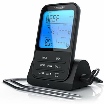 arendo funk grillthermometer digital mit edelstahlsonden 2 modi